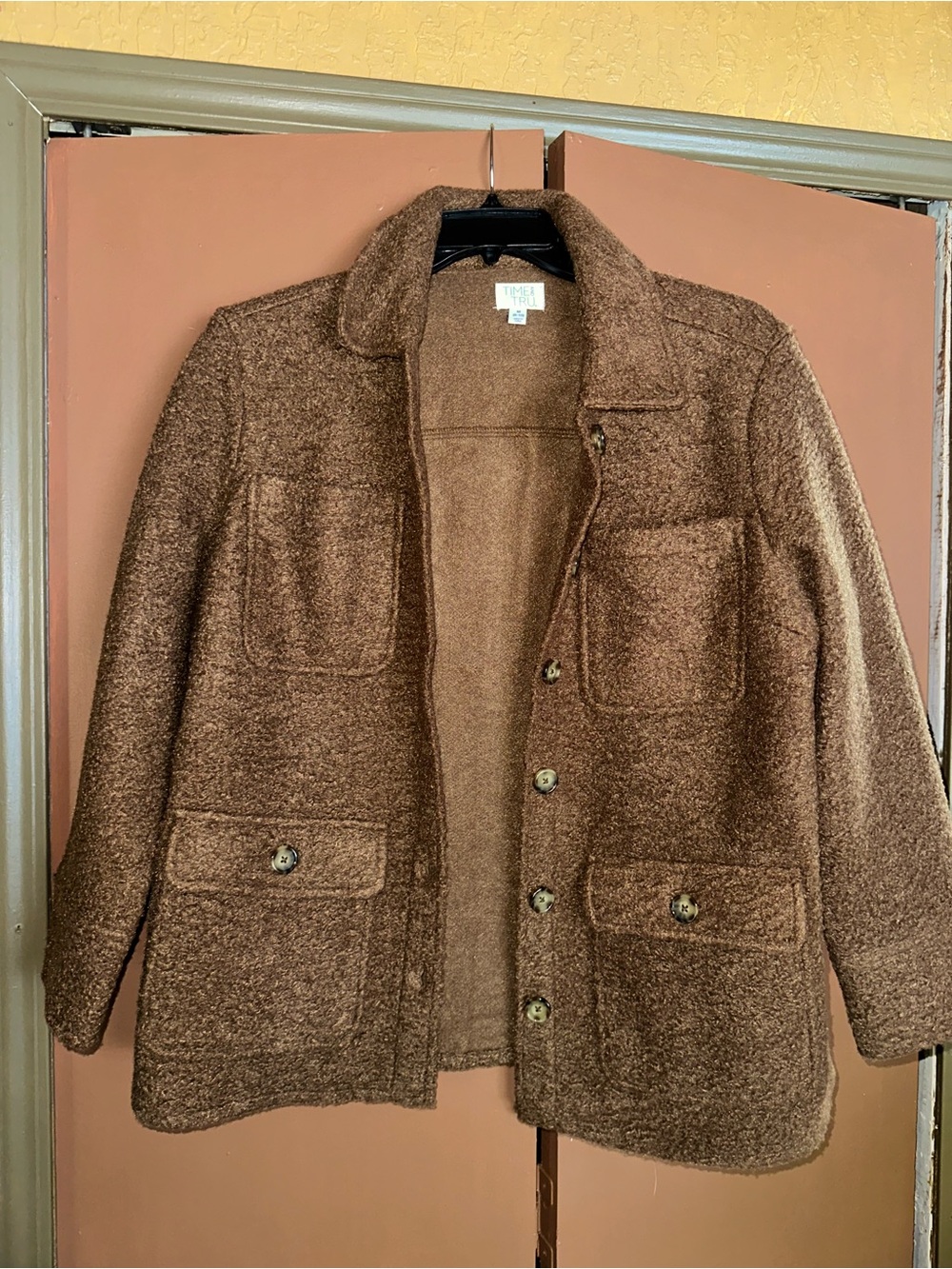 Time and Tru Brown Bouclé Pea Coat